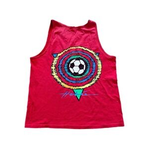 Vintage Hobie Shirt Men's L Soccer Logo Tank Top Red Sleeveless 90s Surf Skater